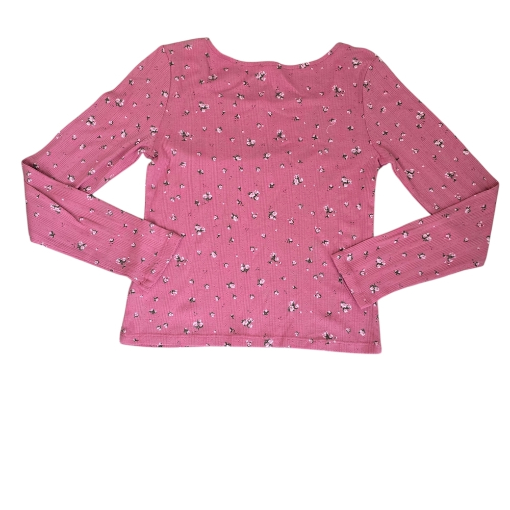 Old Navy Top Shirt Pink Floral Long Sleeve Pull Over Ribbed Girls Sizes XL 14 16 - Picture 4 of 9